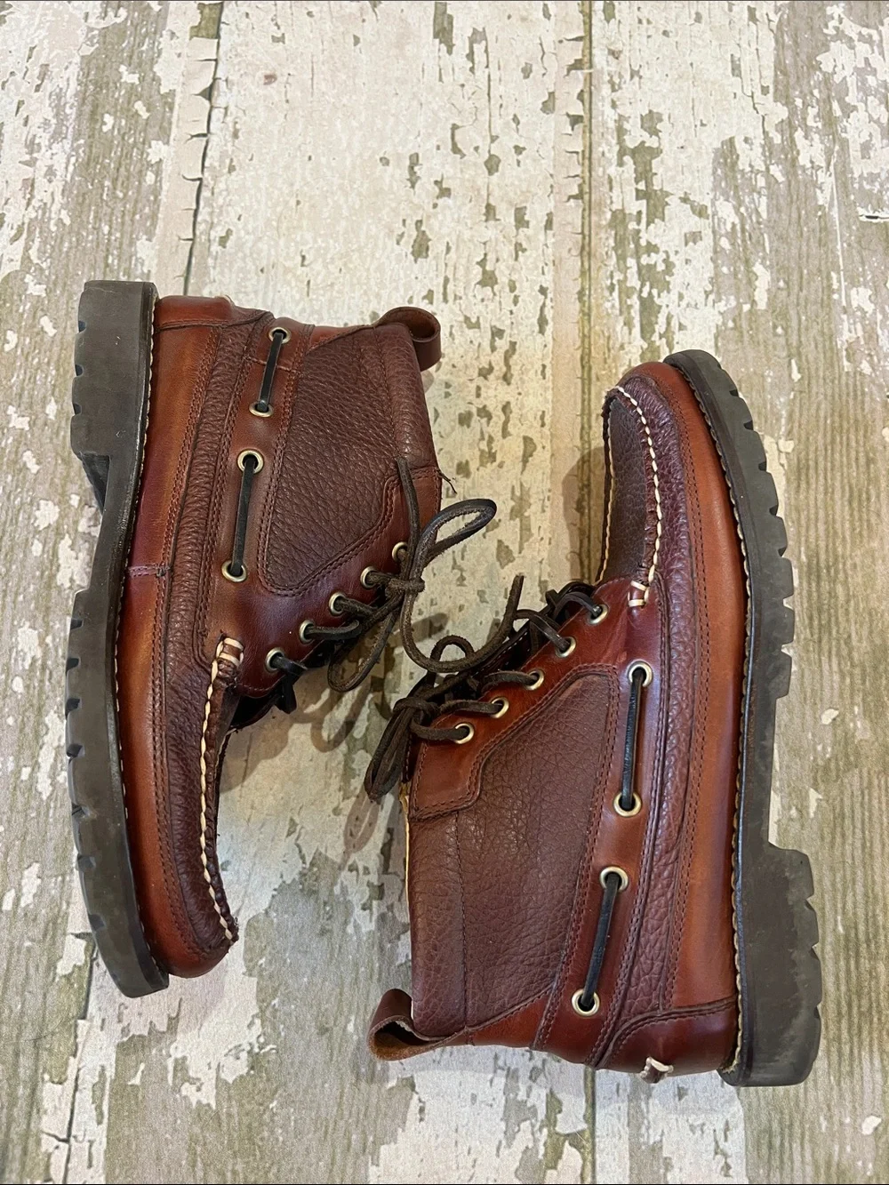 L L Bean Men's Brown Leather Moc Toe Lace-Up Shoes Boots size 8 D